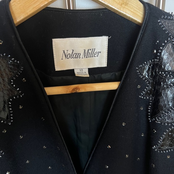 Vinatge Nolan Miller Chic Suit Wool Embllished With Rhinestone Snake skin Beads - Picture 3 of 11